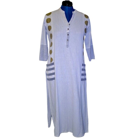 Utsa Dress Womens Med Beige Geometric Artsy Art to Wear Button Front Kurta - Picture 1 of 6